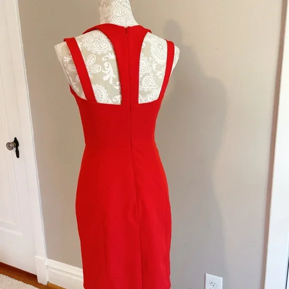 Milly Red Cutout Sheath Dress Size 4 – Fitted Cocktail Party Dress - Picture 7 of 9